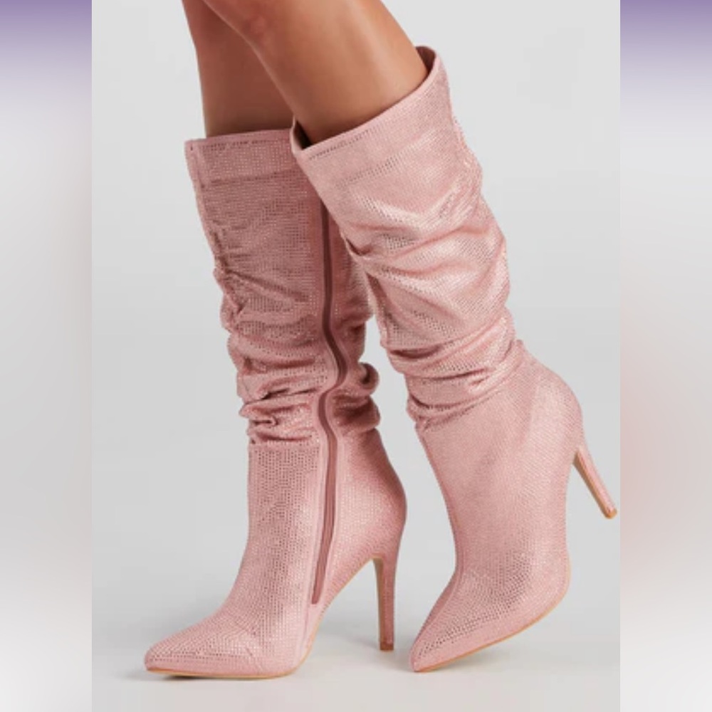 Shine Slouch Stiletto Boots 4 inch heels, women’s size 6